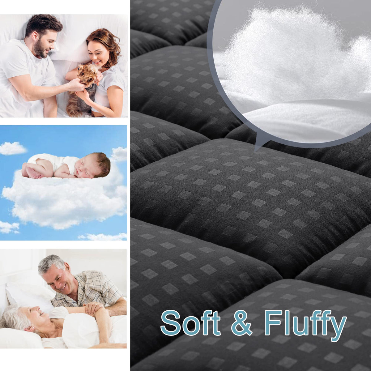 HYLEORY King Mattress Pad deep-pocket 21-inch fit securing thick mattresses.