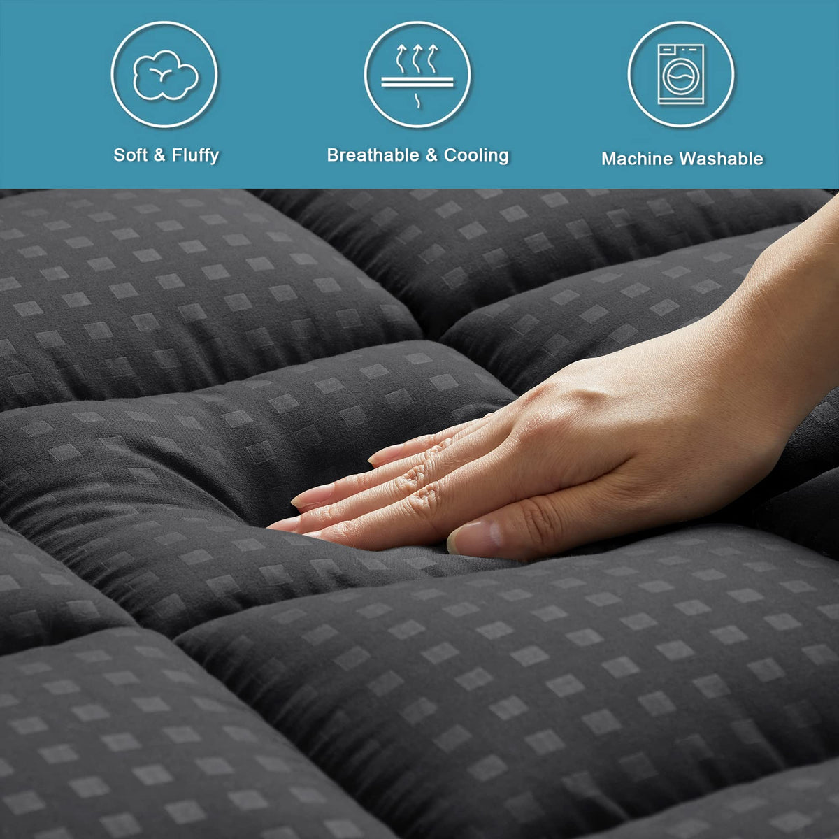 HYLEORY King Mattress Pad secure-fit edges preventing slipping during sleep.