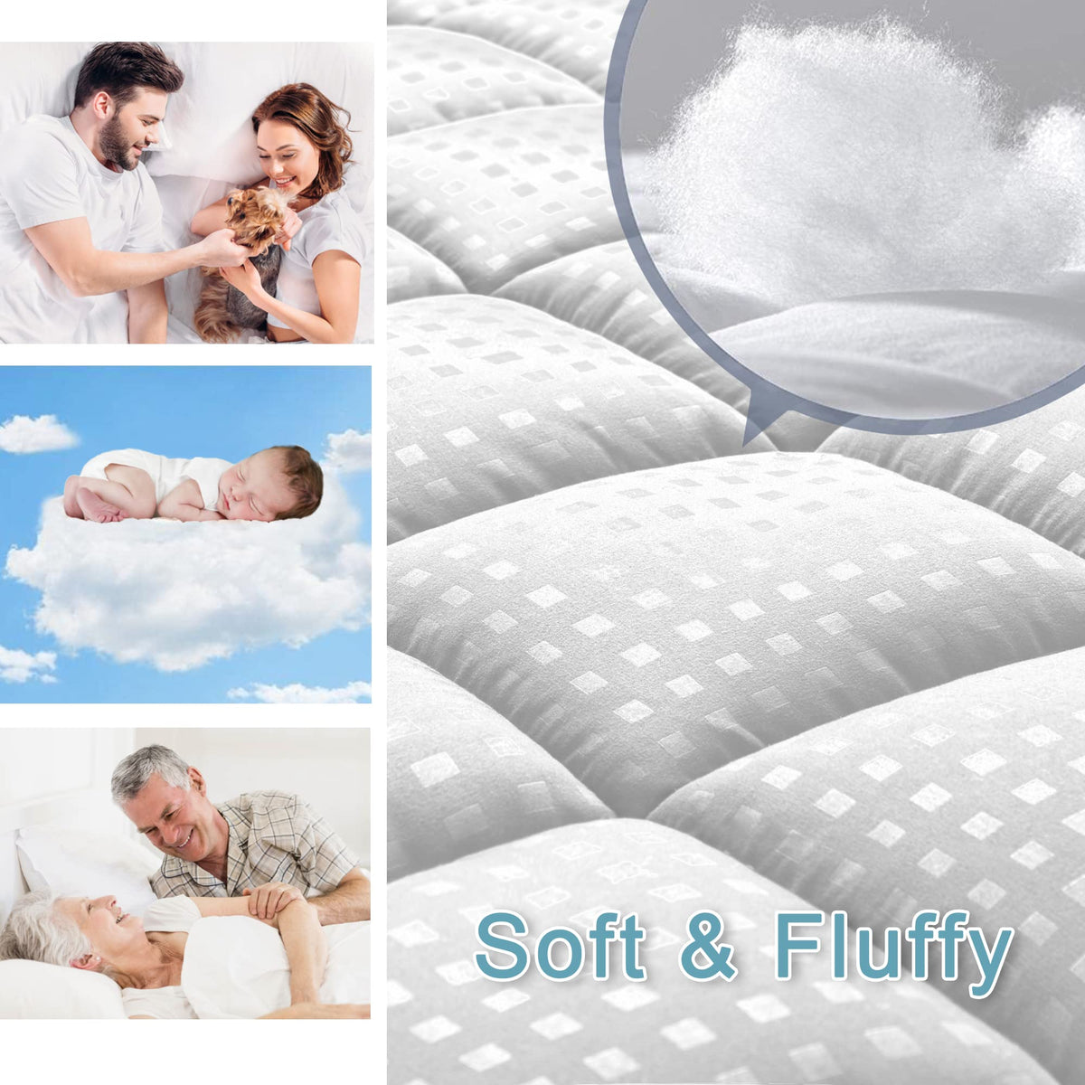 HYLEORY Queen mattress pad fits mattresses up to 21 inches deep for secure coverage