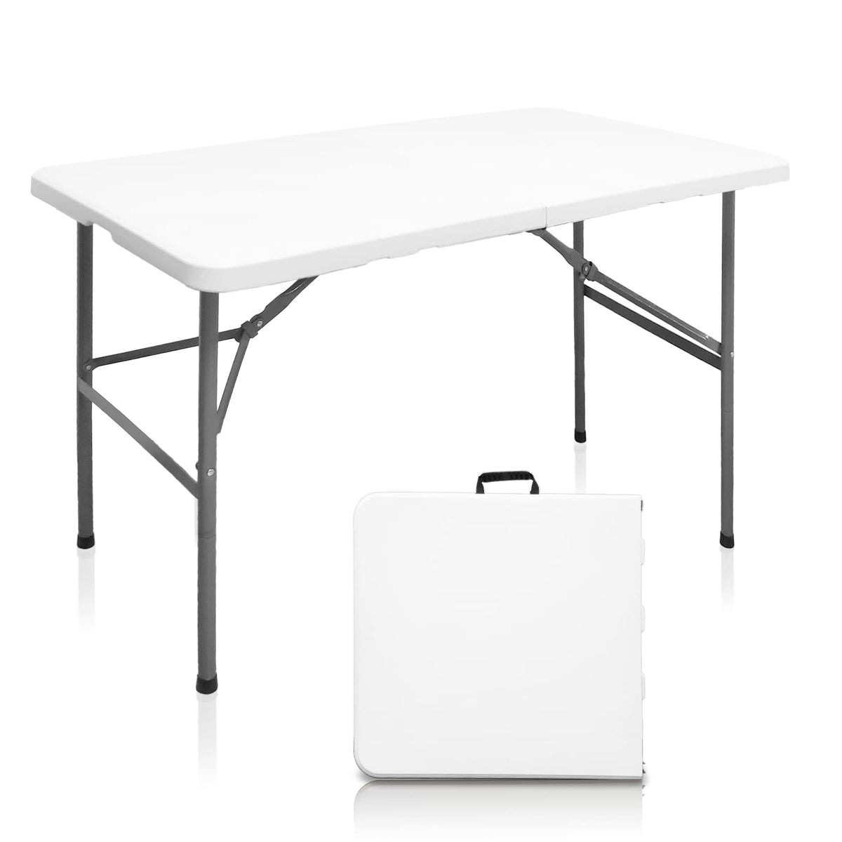 HYMnature folding table top view shows a sturdy 4ft surface ideal for picnics and parties