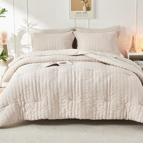 HYMOKEGE beige queen bedroom setup showcasing calm neutral styling