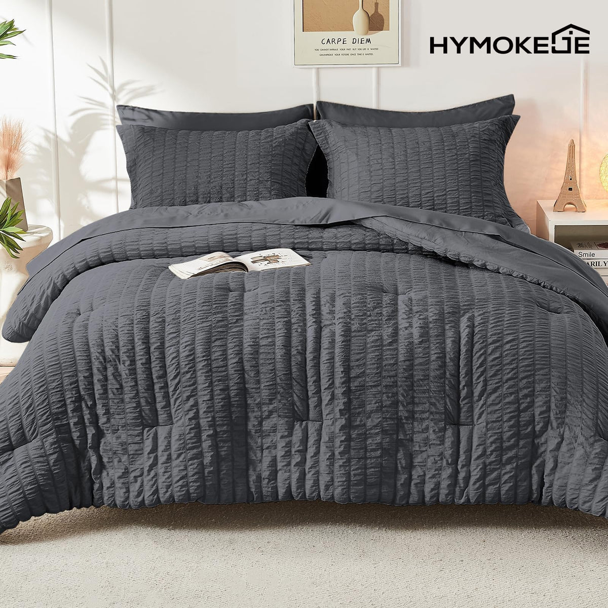 HYMOKEGE Care-ready bedding hints at cold wash and low heat drying.