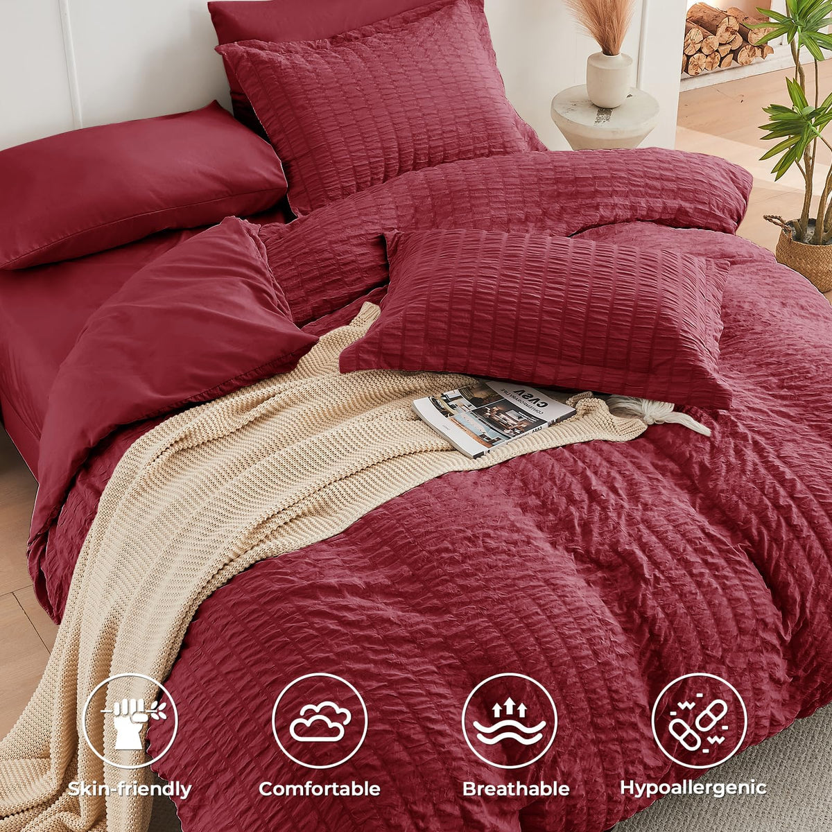 HYMOKEGE Comforter set laid flat reveals 88 by 88-inch coverage.