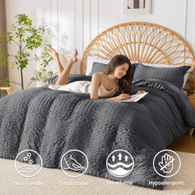HYMOKEGE dark grey duvet cover queen zipper-closure for quick changes and washing