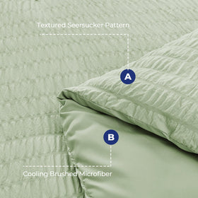 HYMOKEGE queen bed set laid out with comforter, sheets, pillowcases and shams