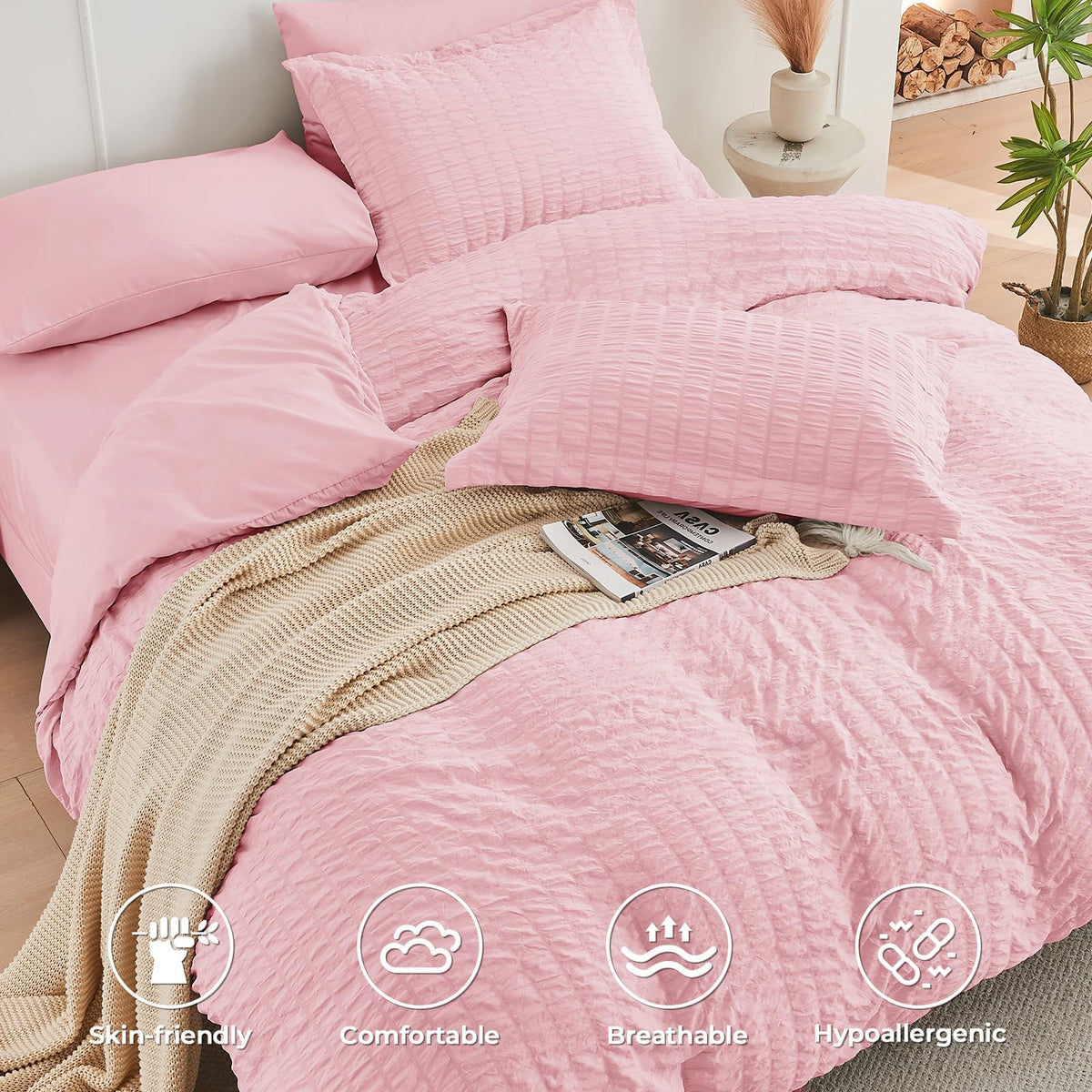 HYMOKEGE Pink Queen pillowcases and shams for soft, cozy nights.