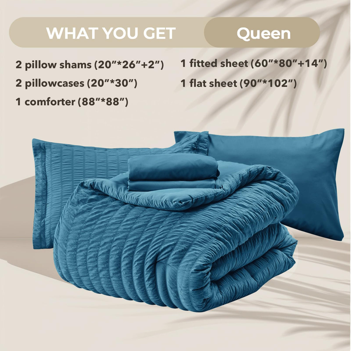 HYMOKEGE Teal Queen seersucker set elevates room style.