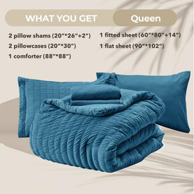 HYMOKEGE Teal Queen seersucker set elevates room style.