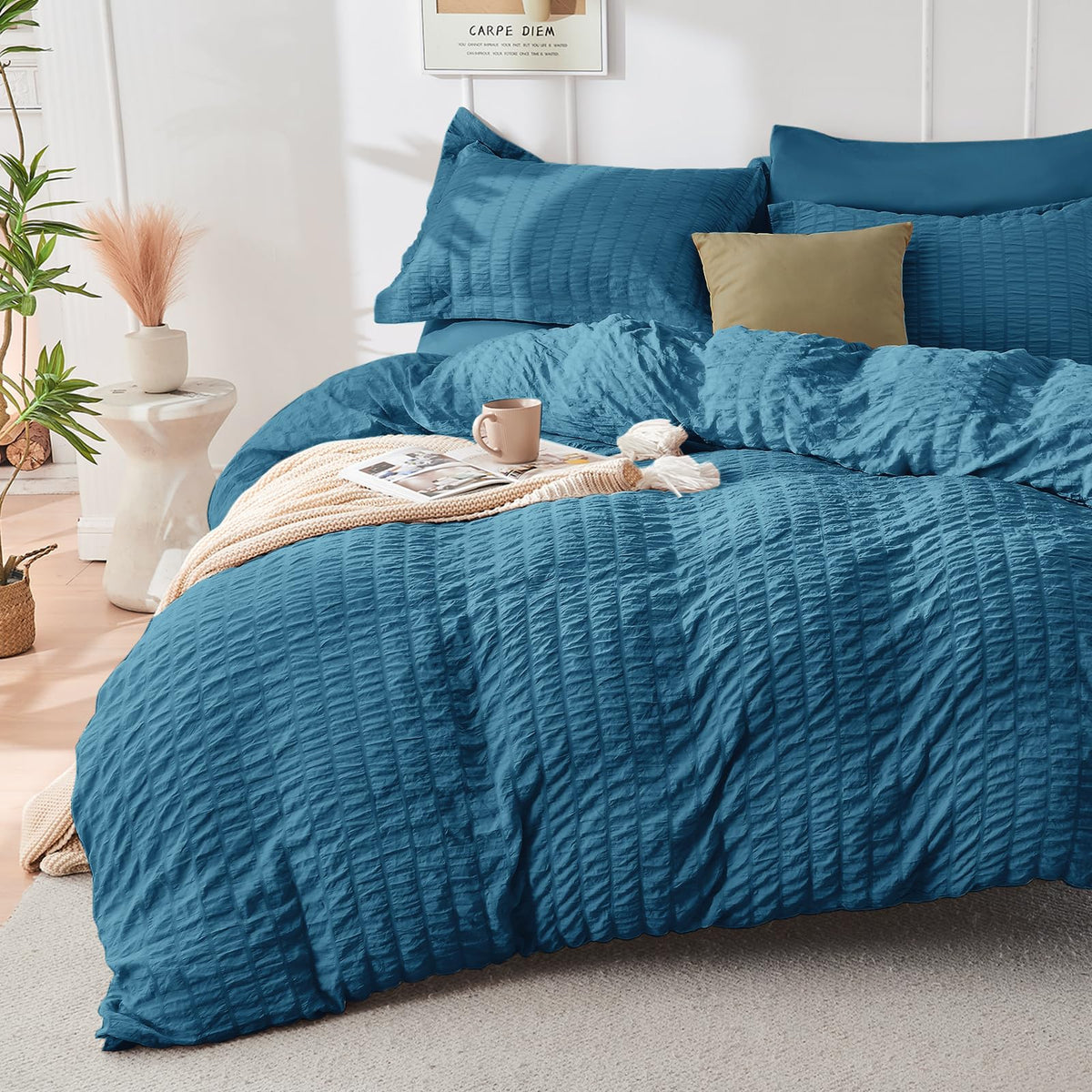 HYMOKEGE Teal Queen pillowcases for neat, cozy bedding.