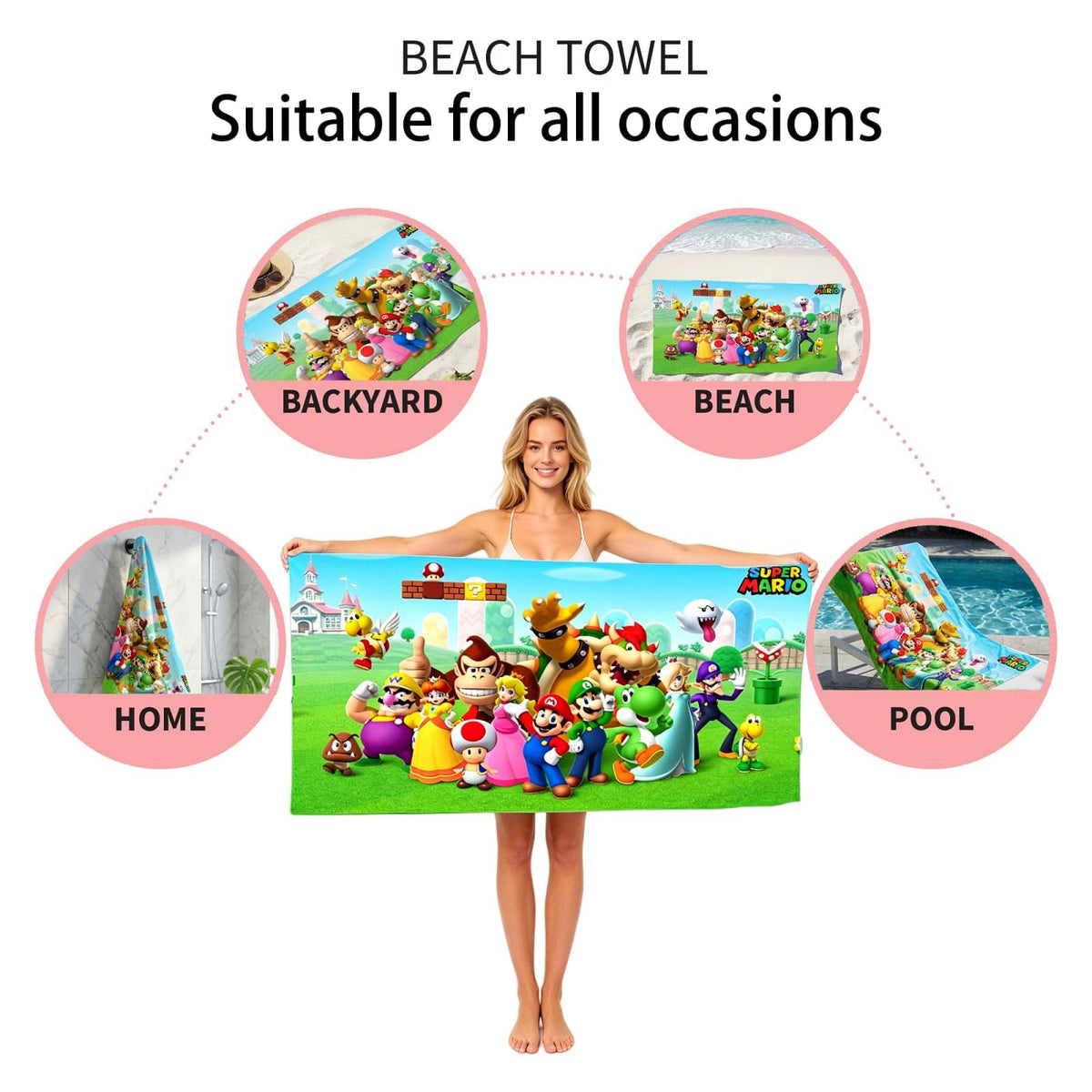 HYOIIO Mario towel 30x60 inch size for full body wrap.