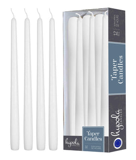 Hyoola 12-pack tall taper candles 14-inch on table for elegant dining ambiance.