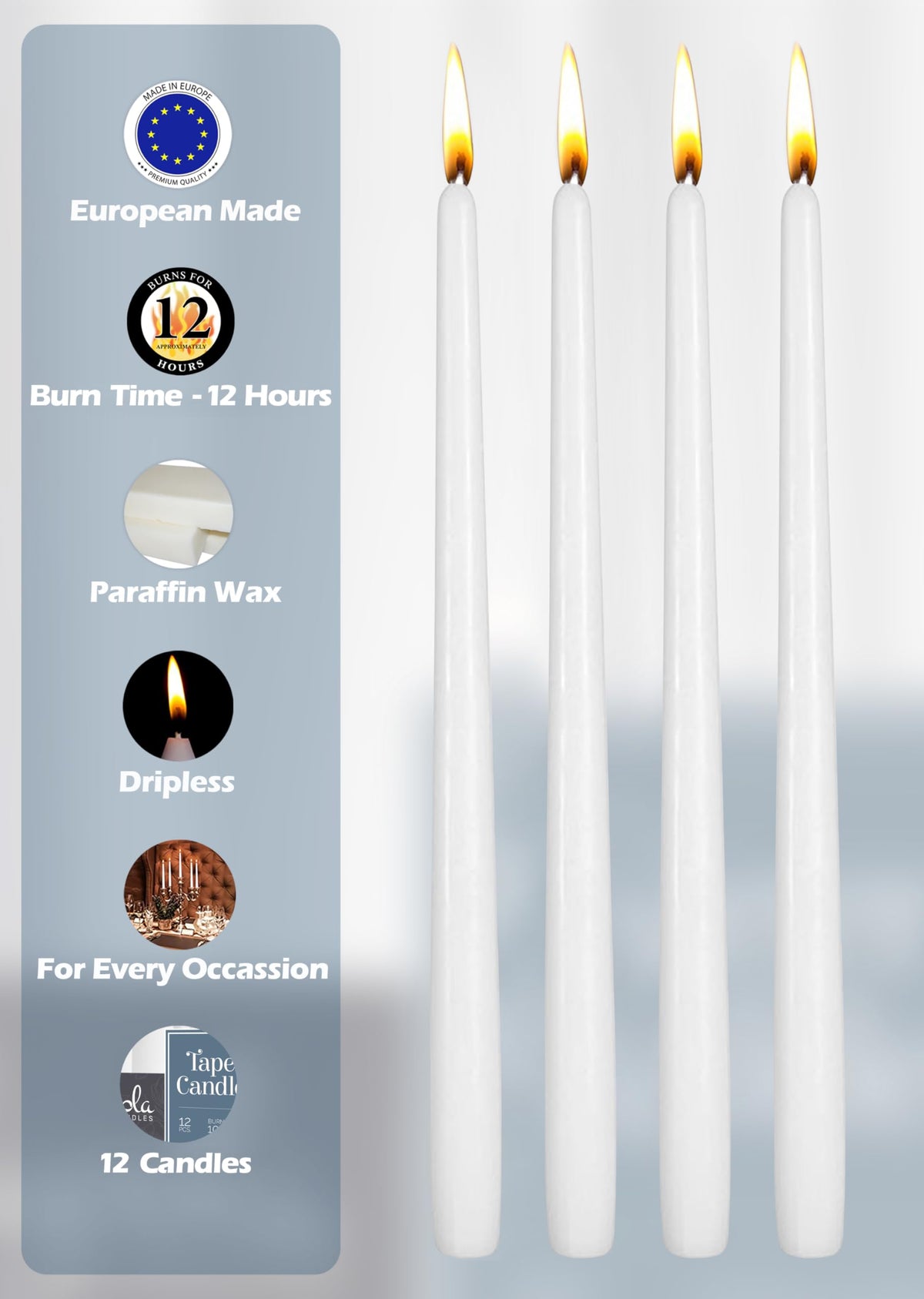 Hyoola unscented white taper candle ideal for dinner parties.