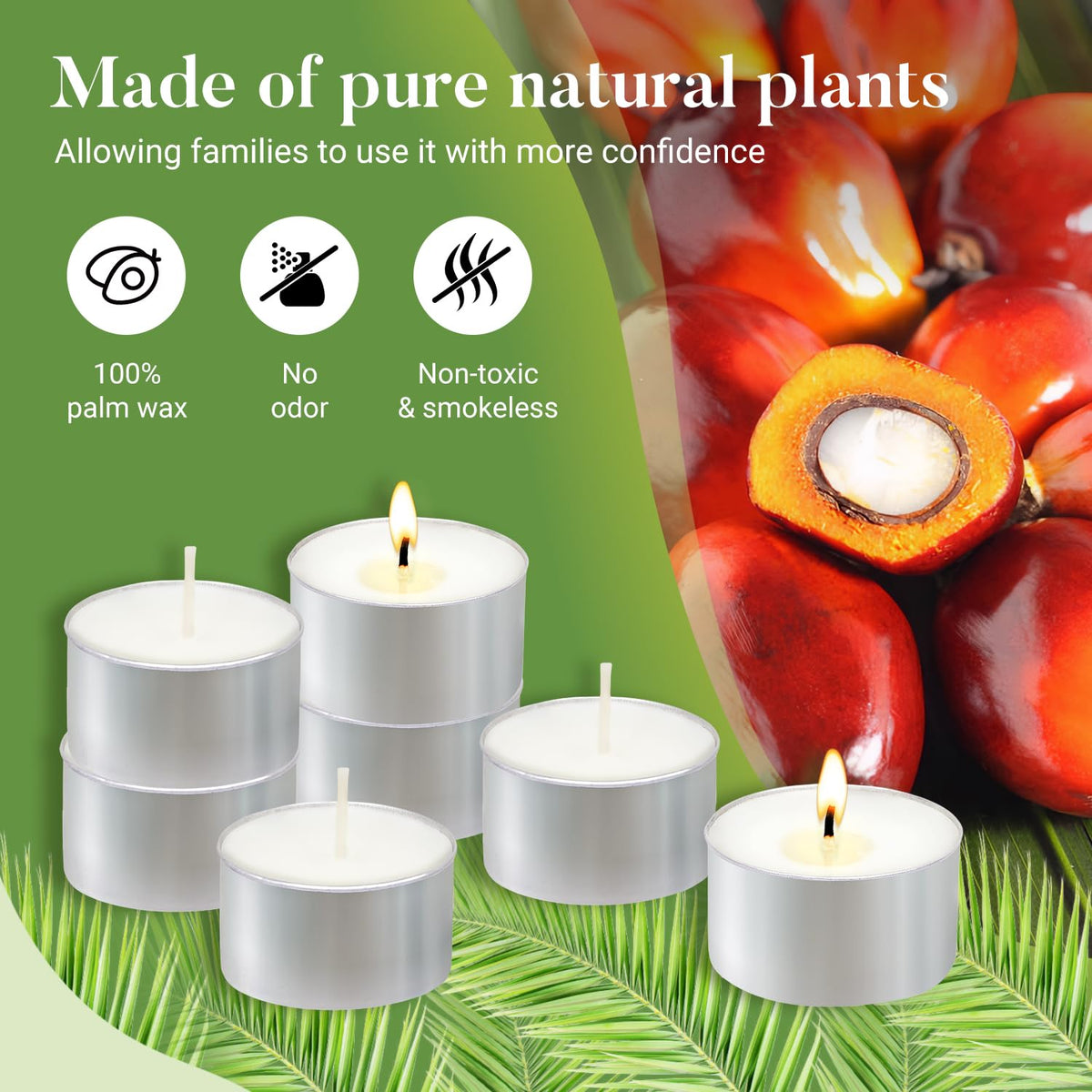 Hypmis palm wax tea lights provide smokeless, non-paraffin ambiance