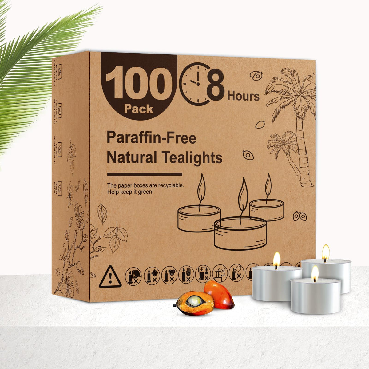 Hypmis tea candles in a tin, 100-pack for clean, long-lasting lighting.