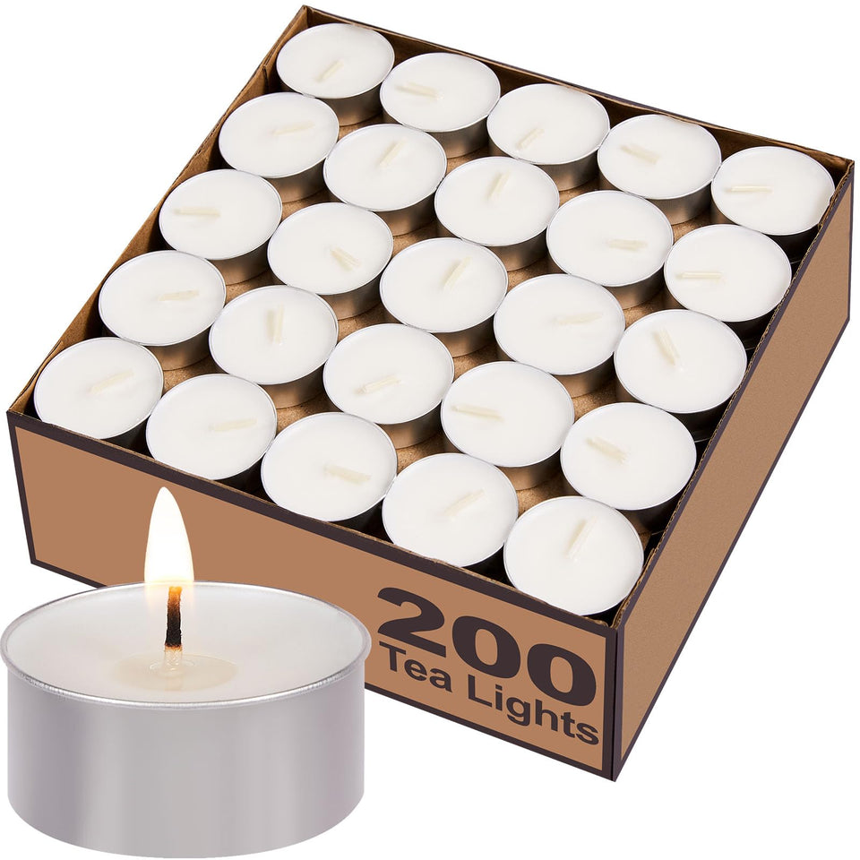 Hypmis tealights bulk 200-pack with bright flame for lasting ambiance.