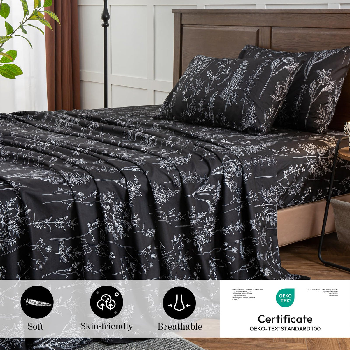 HYPREST queen fitted sheet stretched over deep-pocket mattress for a secure fit.