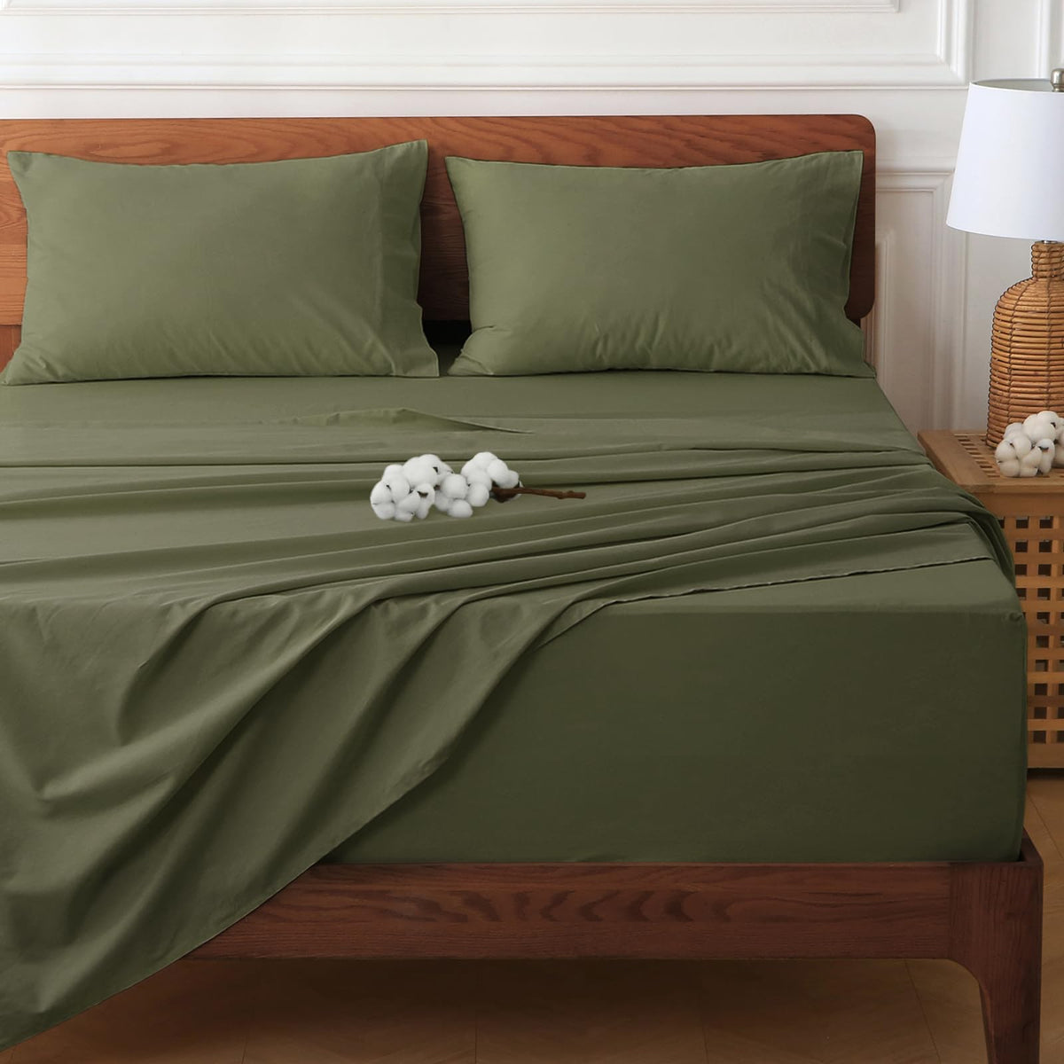 HYPREST deep-pocket queen flat sheet in green offers breathable comfort.