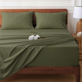 HYPREST deep-pocket queen flat sheet in green offers breathable comfort.