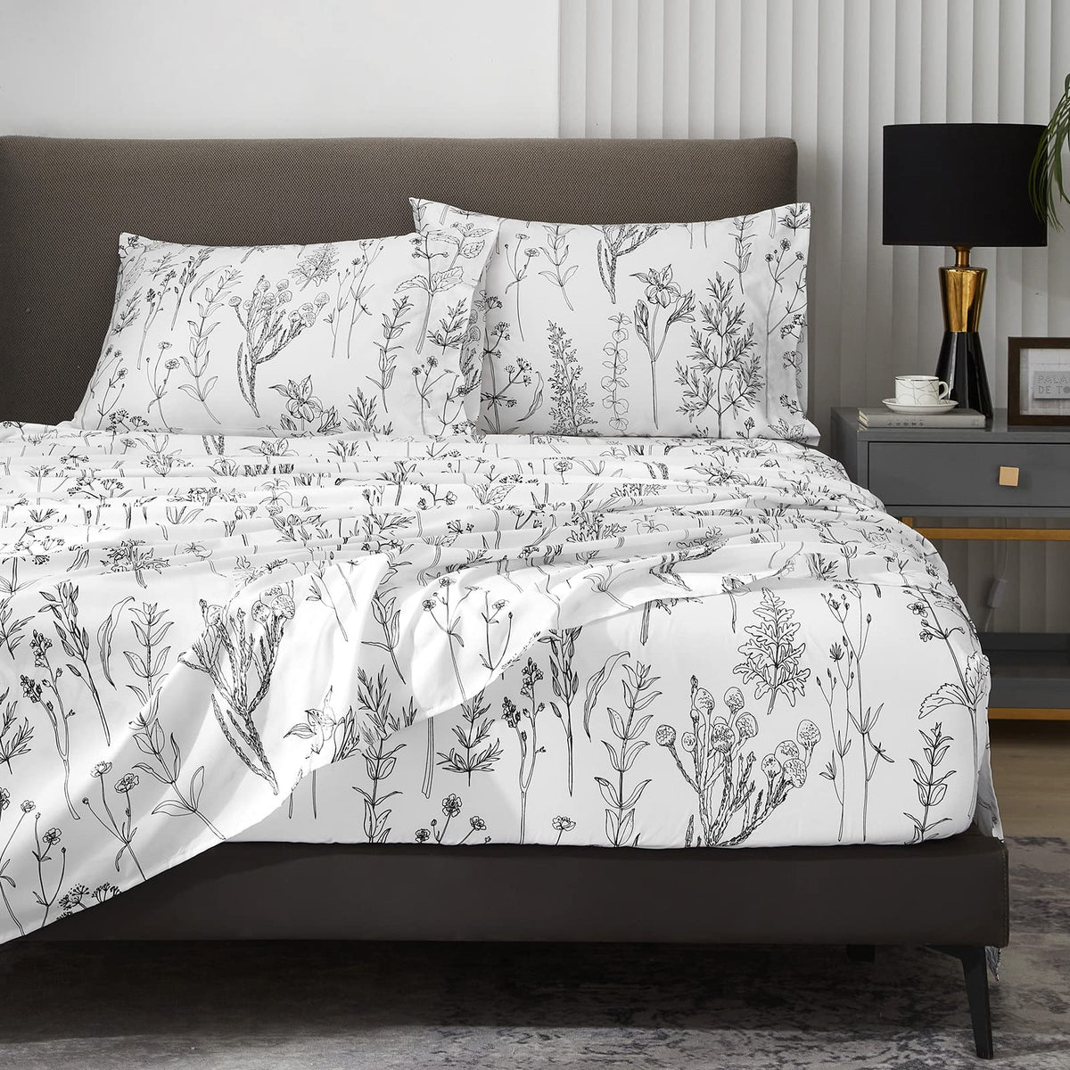 HYPREST floral bed sheets king size with deep pockets for a secure fit.