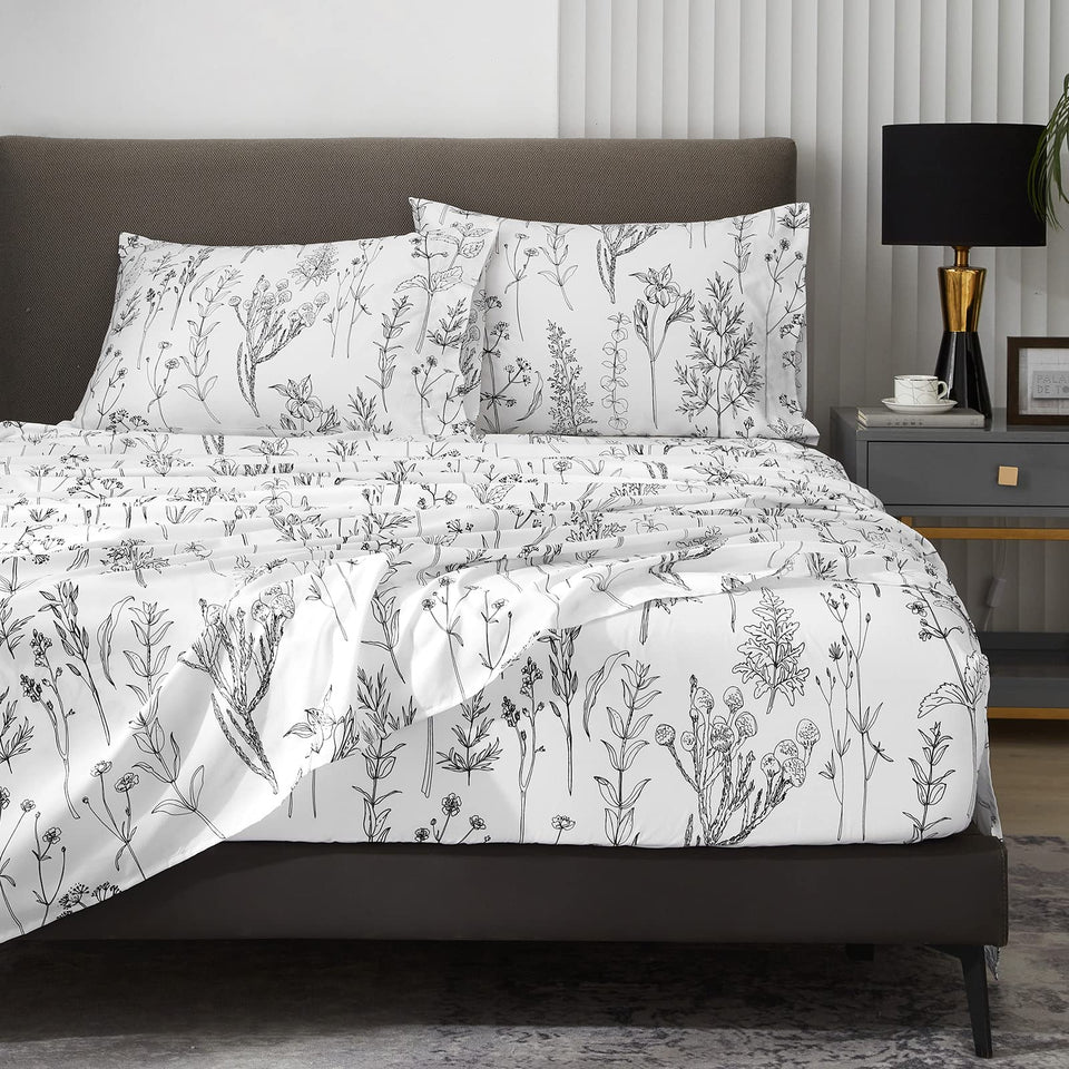 HYPREST floral bed sheets king size with deep pockets for a secure fit.