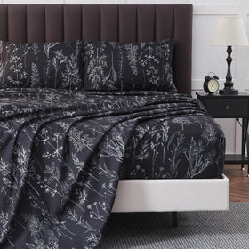HYPREST Grey Black Sheets king flat sheet with soft floral print for cozy sleep