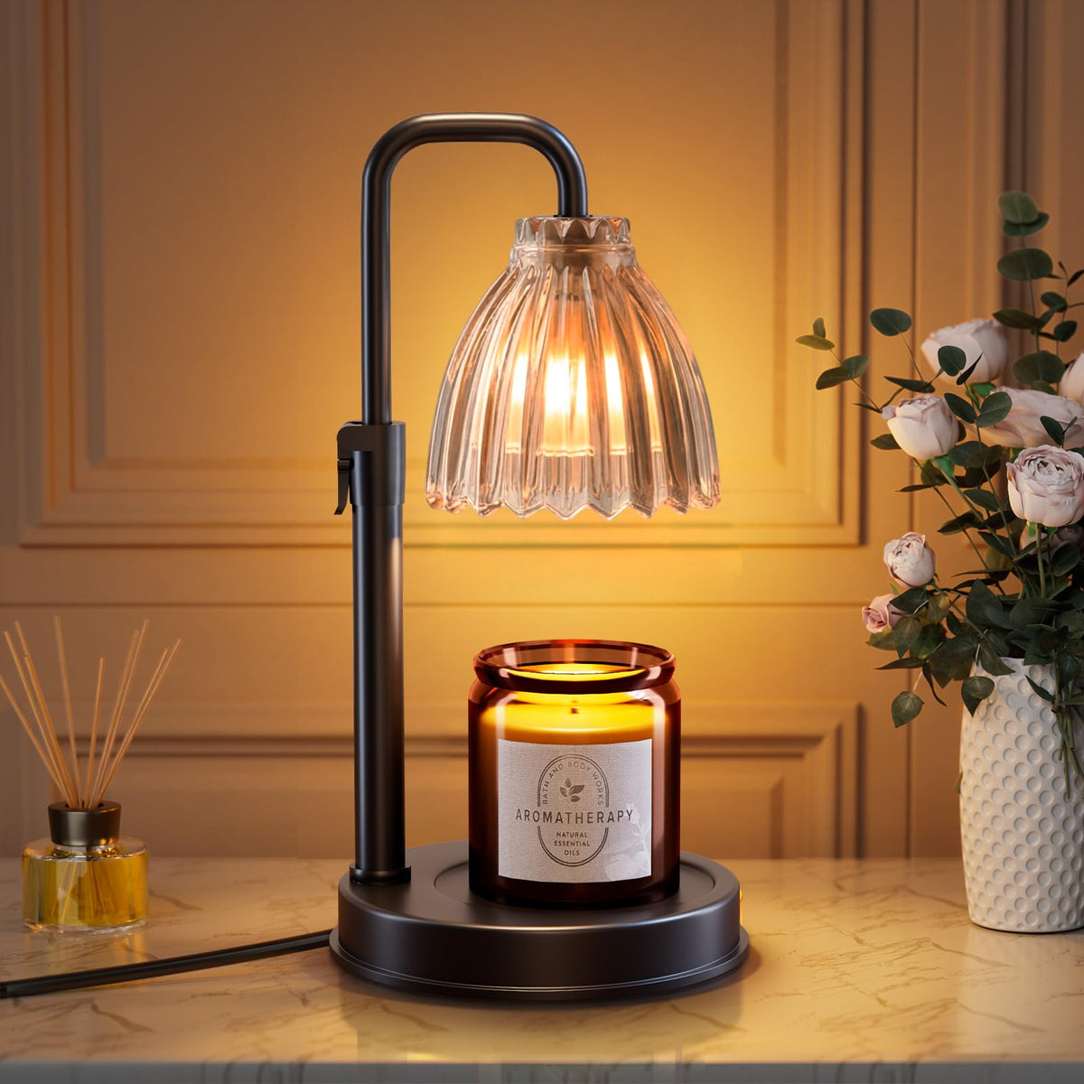 hyrion candle warmer lamp base and arm for stable, safe heat diffusion
