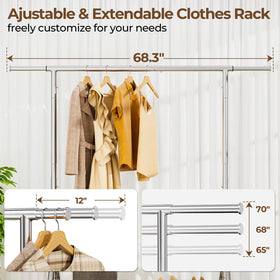 HYSEYY adjustable rod extended demonstrates flexible hanging space.