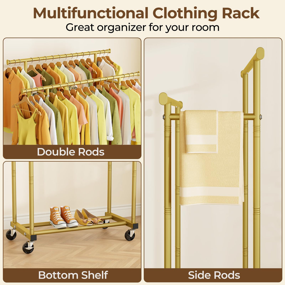 HYSEYY bottom shelf stores shoes, luggage, or storage boxes.