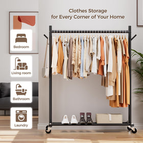 HYSEYY Clothes Rack fits bedrooms or living spaces, balancing function and style.
