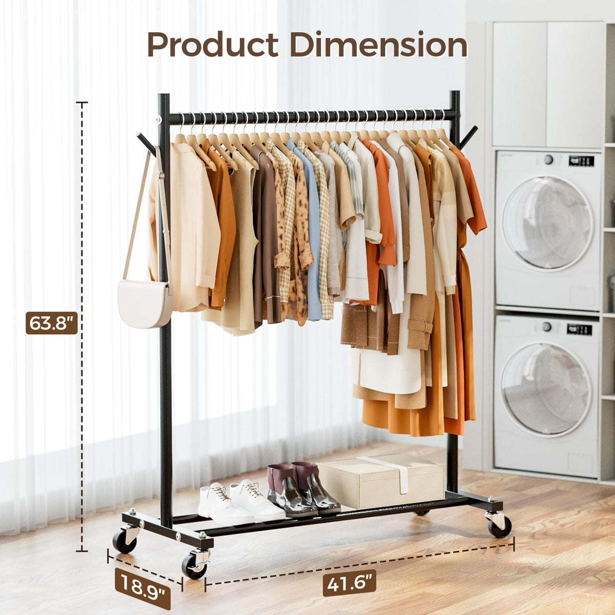 HYSEYY Clothes Rack height accommodates full-length gowns without dragging on the floor.