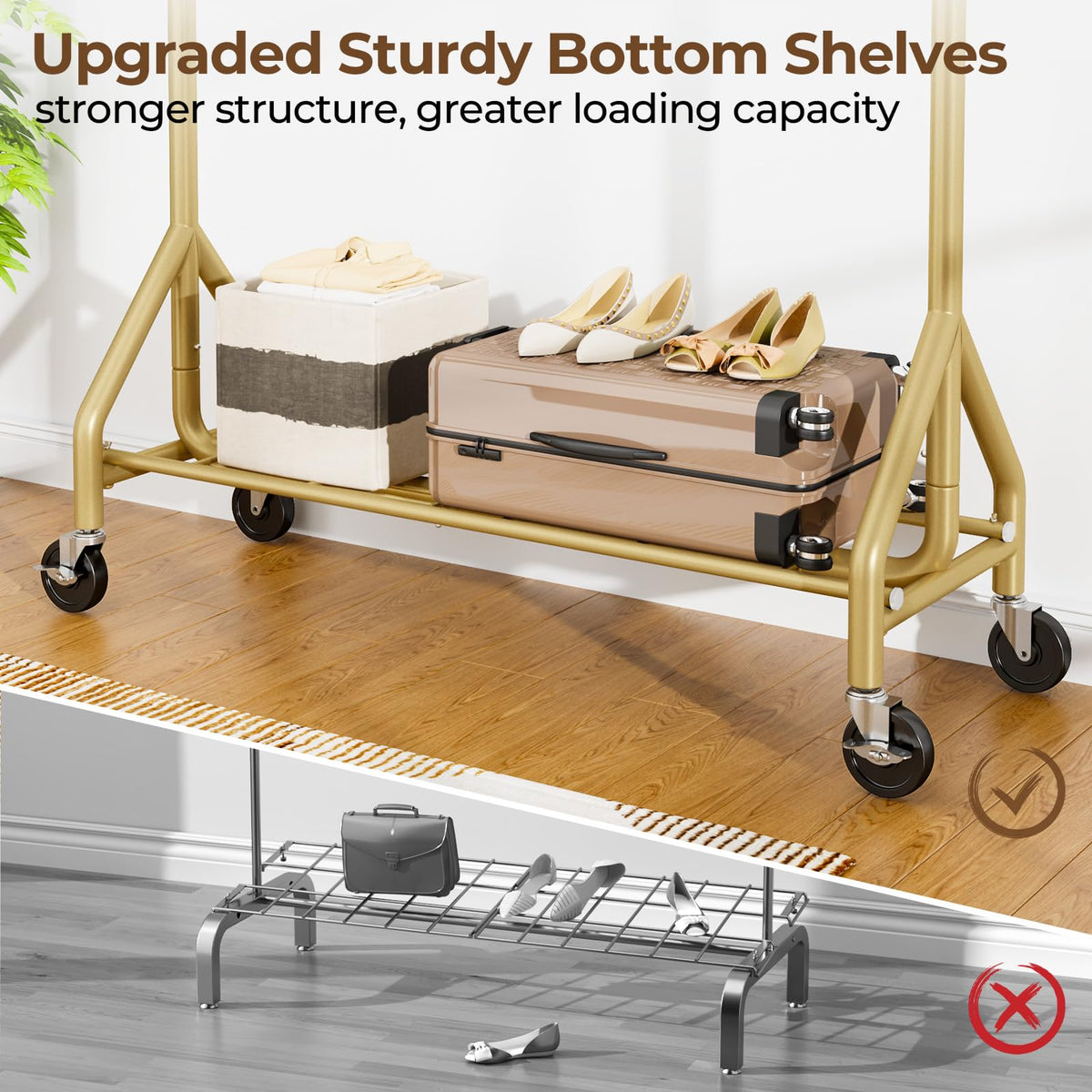 HYSEYY rack features mesh shelves for breathable, visible storage