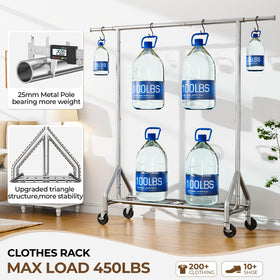 HYSEYY clothes rack on wheels enables smooth movement around rooms.
