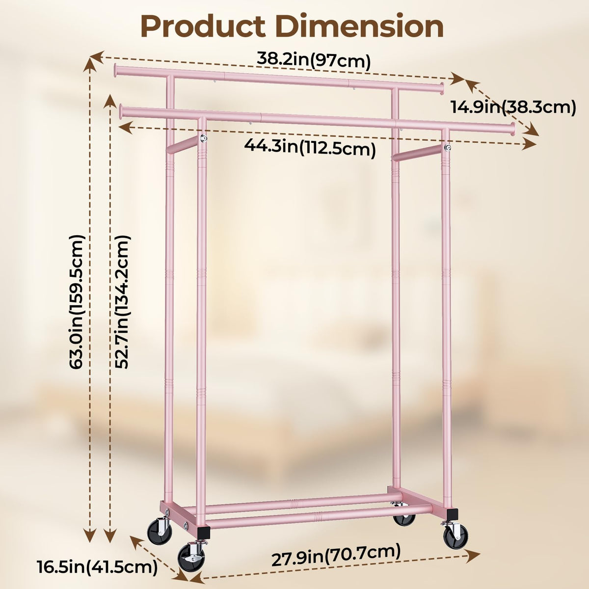HYSEYY pink rack in a tidy bedroom setup