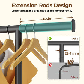 HYSEYY rolling garment rack shown with smooth wheels for easy movement.