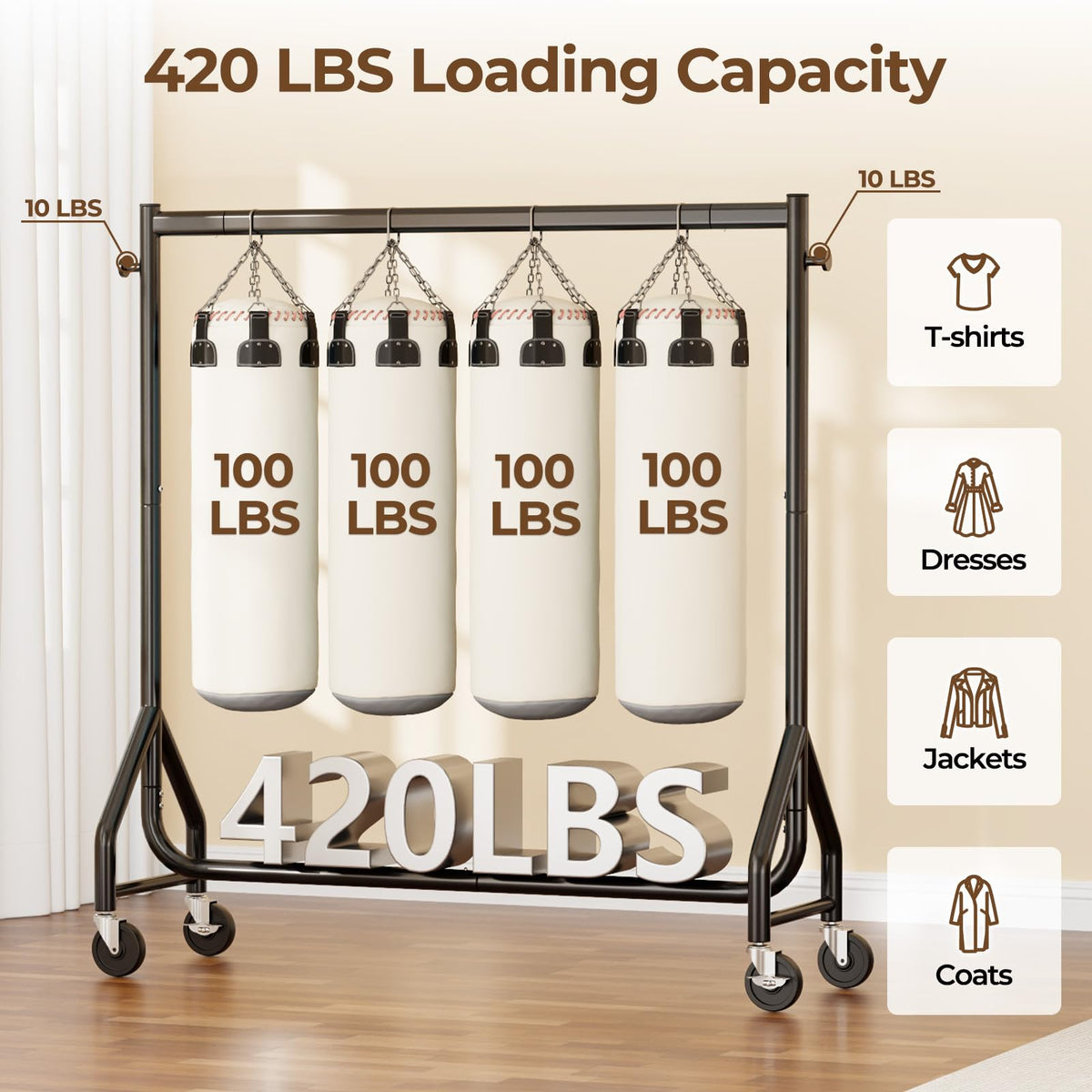 HYSEYY clothes rack with side hooks for accessories and organization.