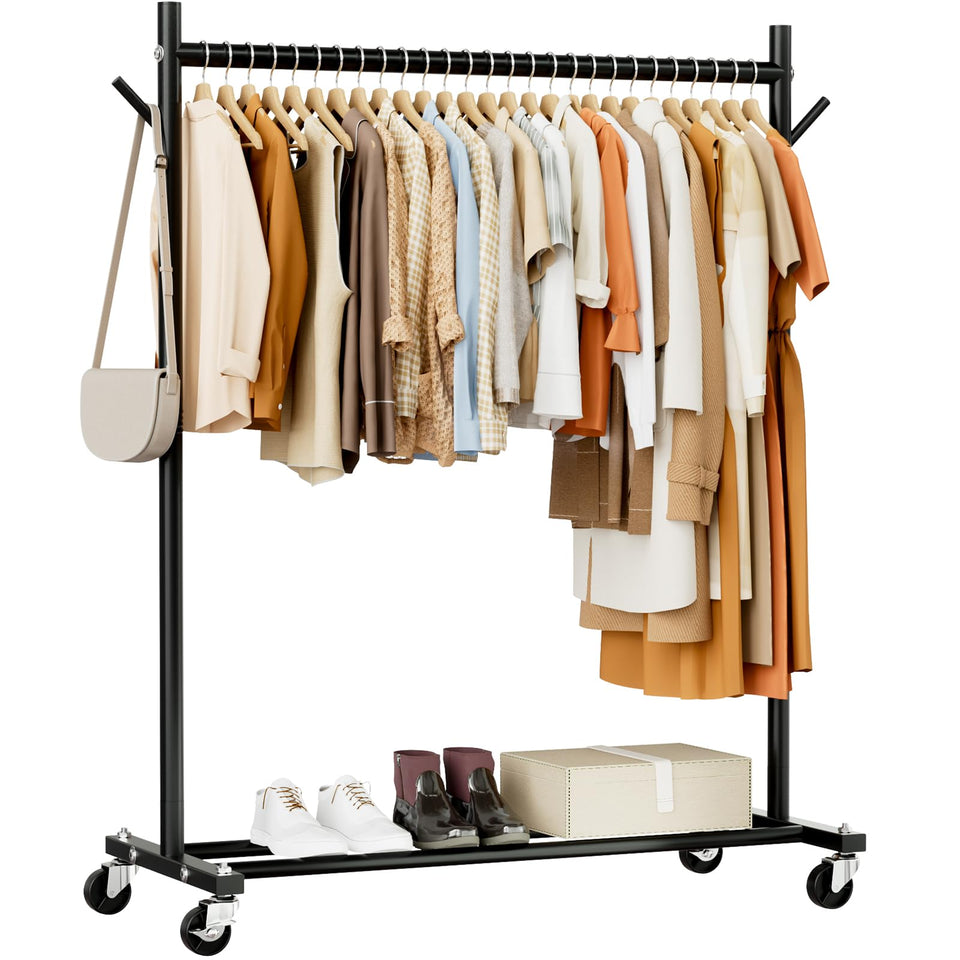 HYSEYY Clothes Rack top rod offers sturdy hanging space for long dresses.