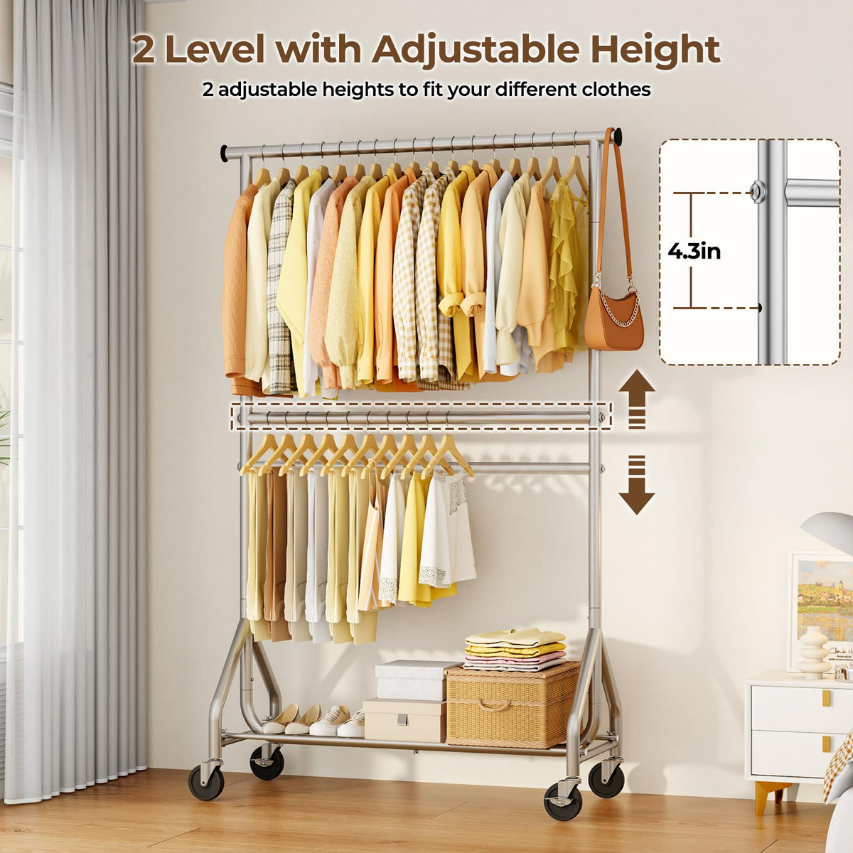 HYSEYY double-rod rack height adjustment shows tall configuration.