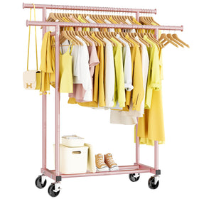 HYSEYY double rods rack pink front view for versatile wardrobe organization
