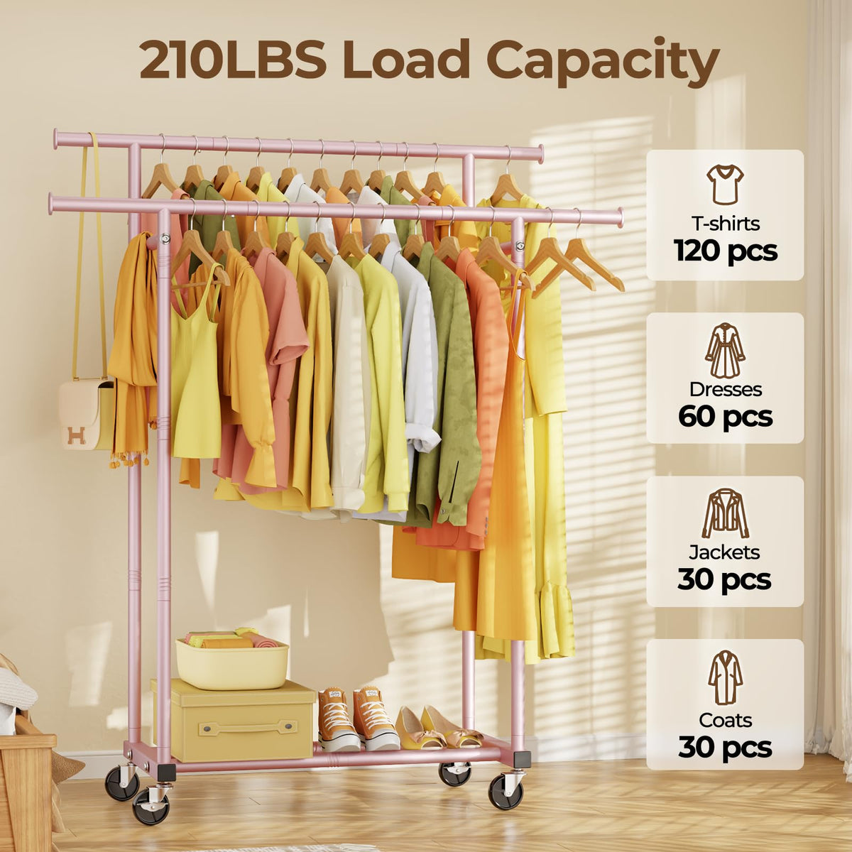 HYSEYY pink rack with side extension rods for bags and accessories