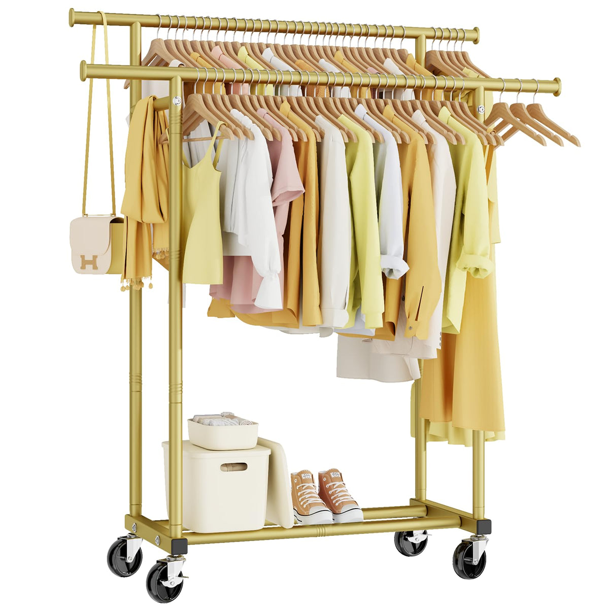 HYSEYY double rods design ideal for hanging dresses and pants.