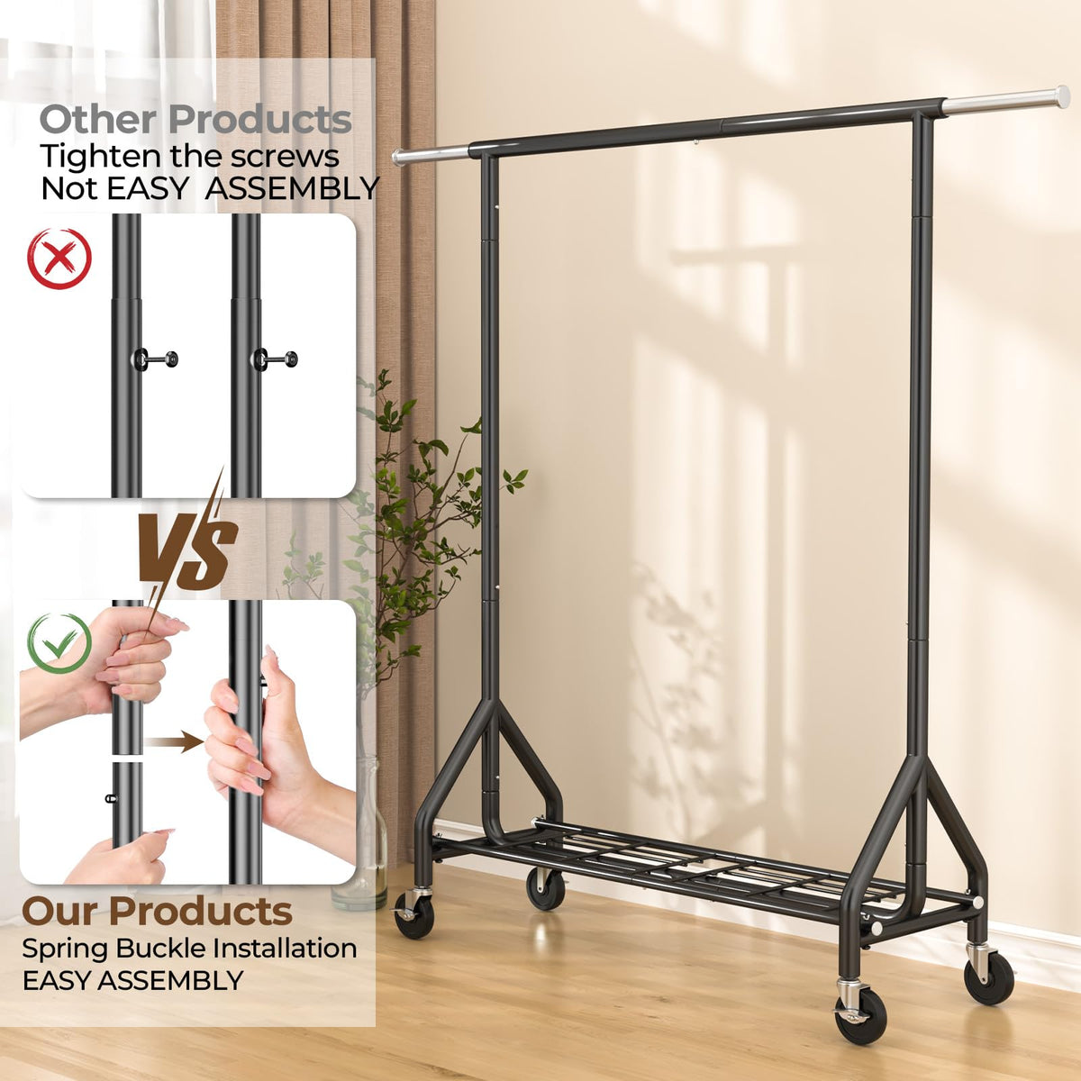 HYSEYY portable clothing rack dimensions 69W by 63H for versatile spaces