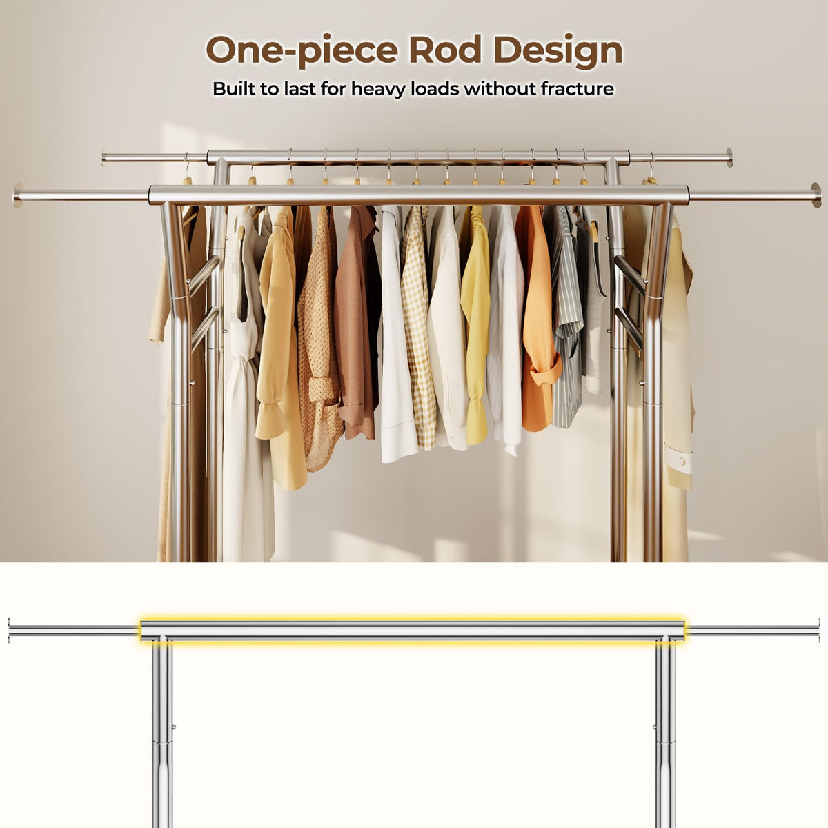 HYSEYY dual-rod system maximizing clothing storage capacity.