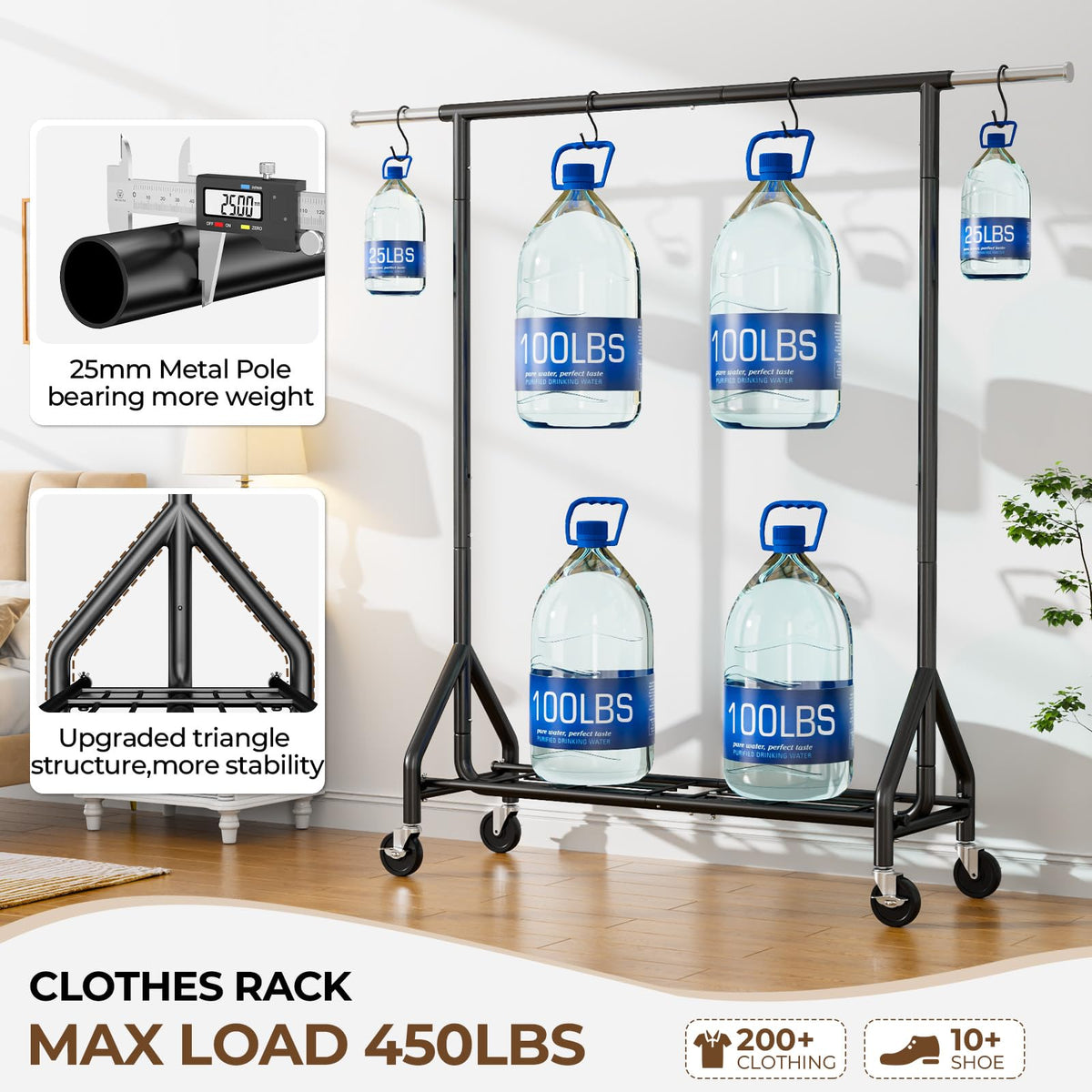 HYSEYY rack extended rail showcasing adjustable 48.6–68.4 inch span for garments