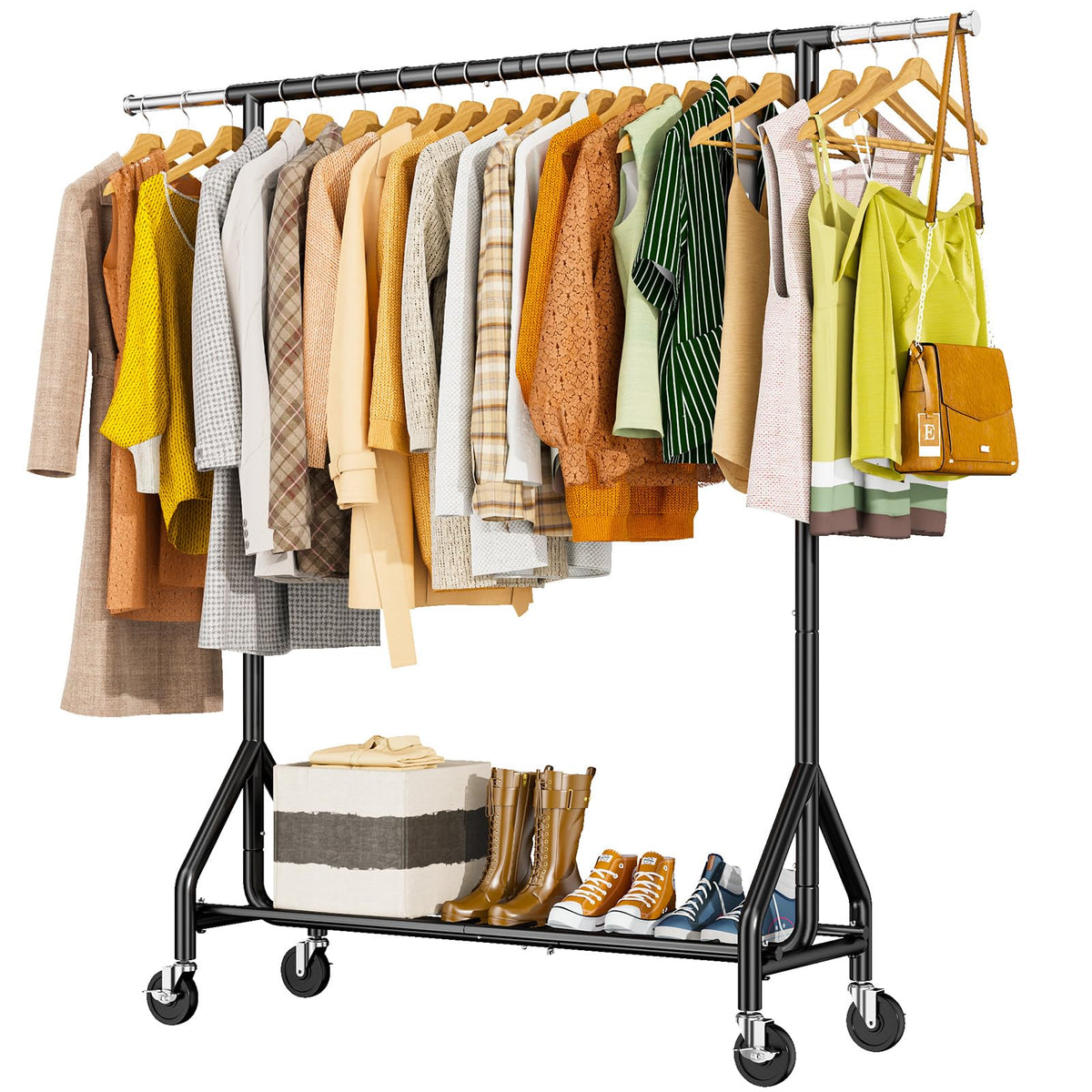 HYSEYY heavy duty rack front view with sturdy steel frame and black finish