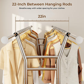HYSEYY rolling rack with wheels gliding smoothly across floor.