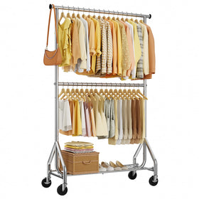 HYSEYY heavy-duty clothes rack side view highlighting space-saving design.