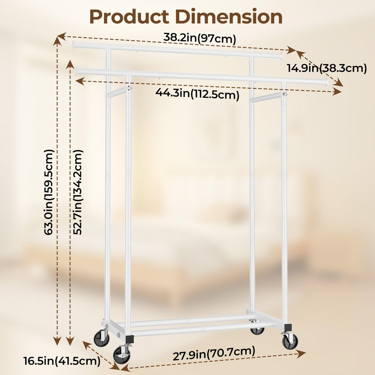 HYSEYY sturdy 22mm steel construction supports heavy clothing without deformation.