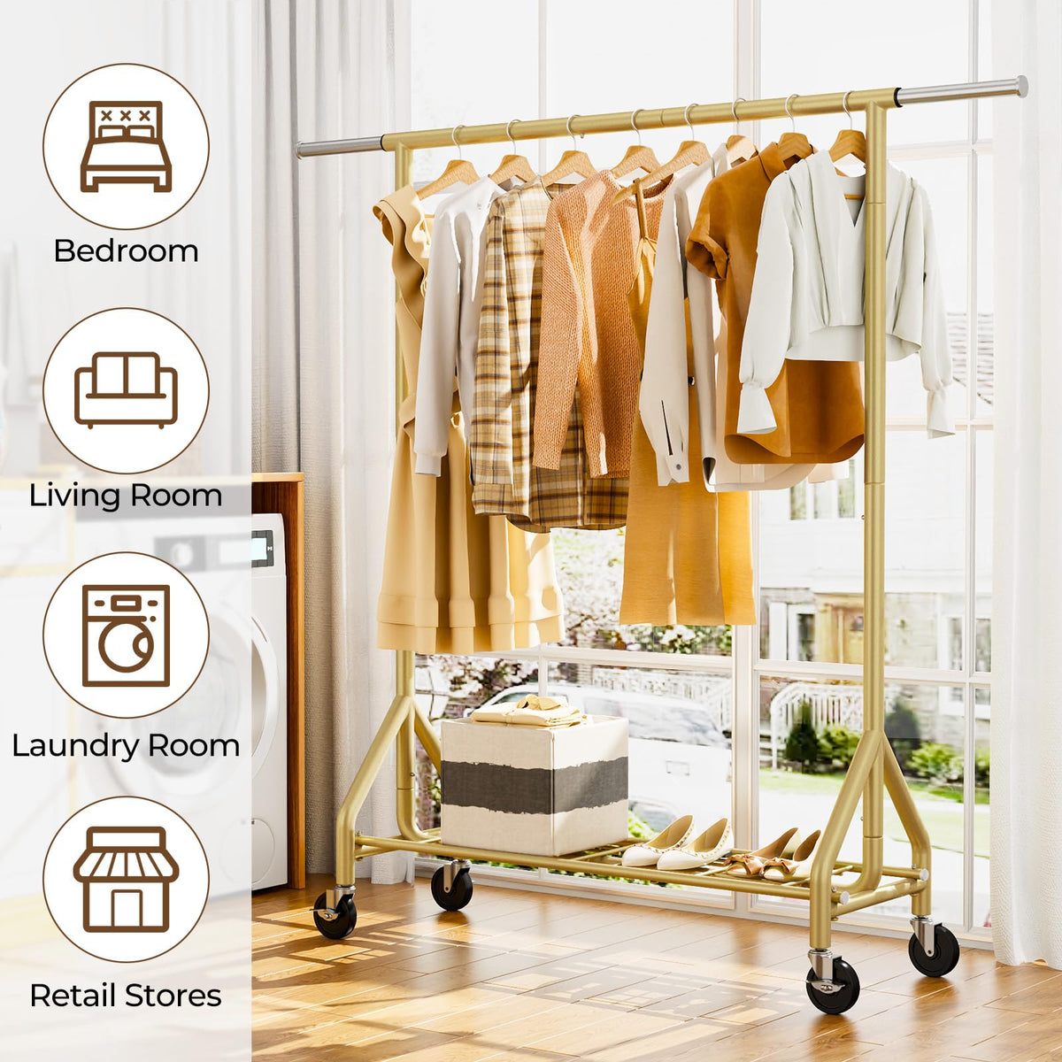 HYSEYY wardrobe rack placed in a room for space optimization