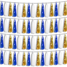 Hysilla 4P navy-blue white-gold tassel banner ready for party backdrops
