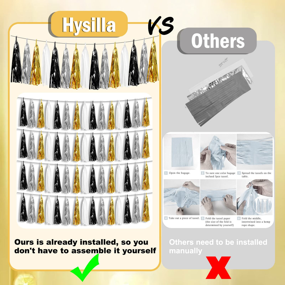 Hysilla metallic tassel garland creating a sparkling backdrop
